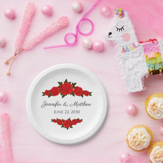 Personalisierte Hochzeitspapier-Teller mit Rote Ro Pappteller (Party)