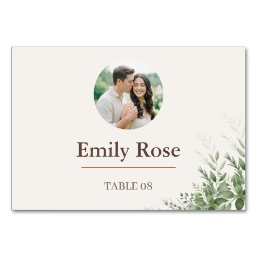 Personalisierte Hochzeitsplatzkarte Rustikale Bota Tischnummer (Vorderseite)