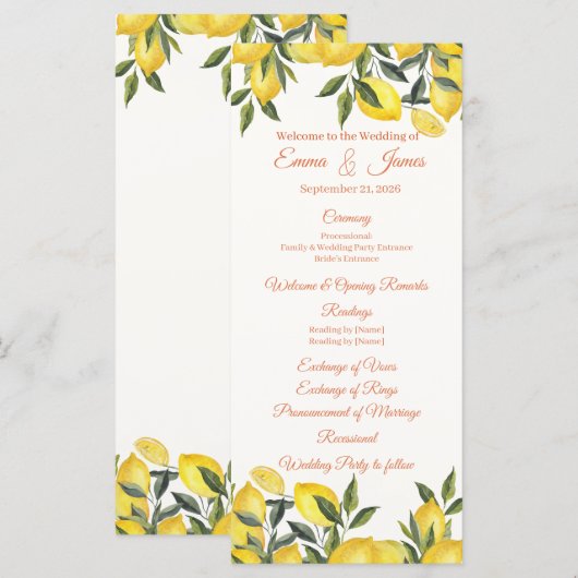 Personalisierte Hochzeitsprogrammvorlage Italien Z Programm (Vorne/Hinten)