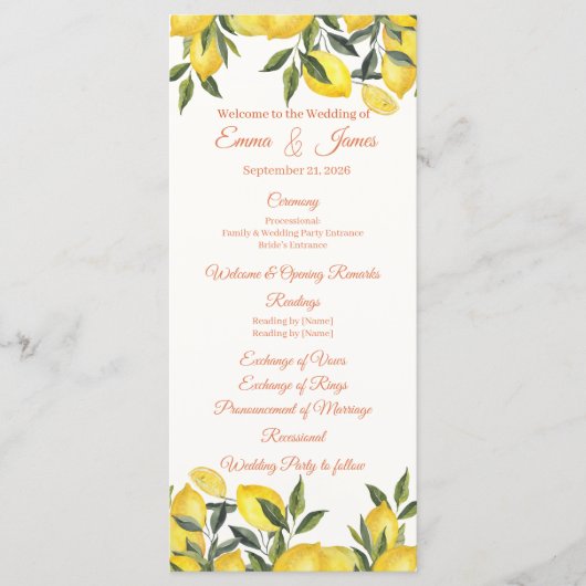 Personalisierte Hochzeitsprogrammvorlage Italien Z Programm (Vorderseite)