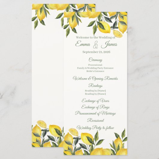 Personalisierte Hochzeitsprogrammvorlage Italien Z Programm (Vorne/Hinten)