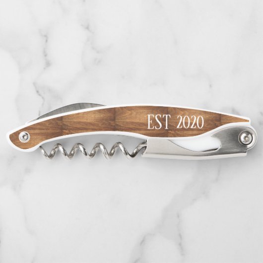 personalisierte Hochzeitsschraube MIT HOLZGRAIN Kellnermesser (Rückseite)