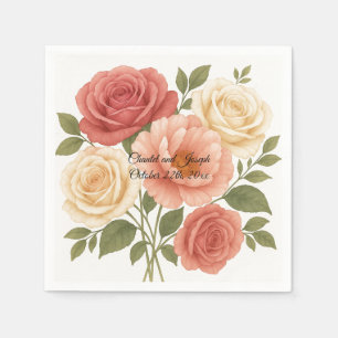 Personalisierte Hochzeitsservietten mit zarter Ros Serviette