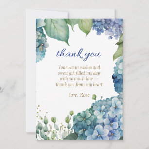 Personalisierte Hochzeitsshower Blaue Hortensie Dankeskarte