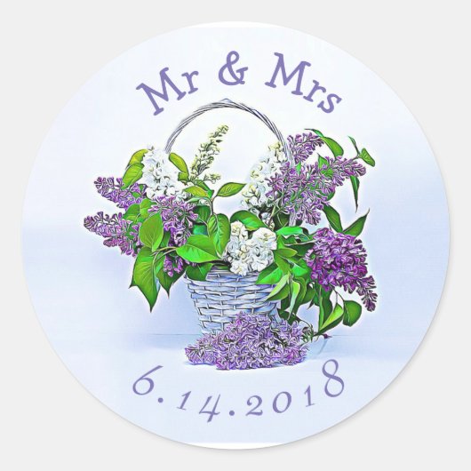 Personalisierte Hochzeitsticker Lila Lilacs Runder Aufkleber (Vorderseite)