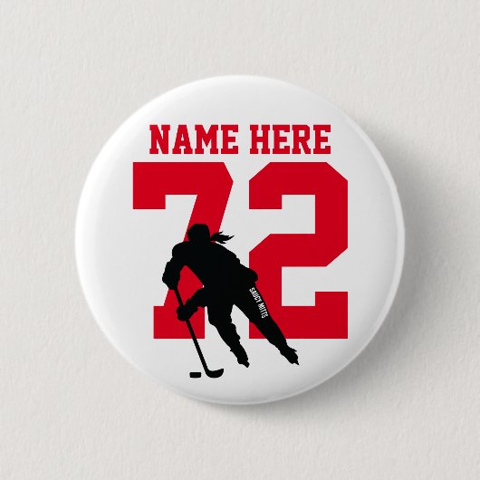 Personalisierte Hockey-Spielername Rot Button (Vorderseite)