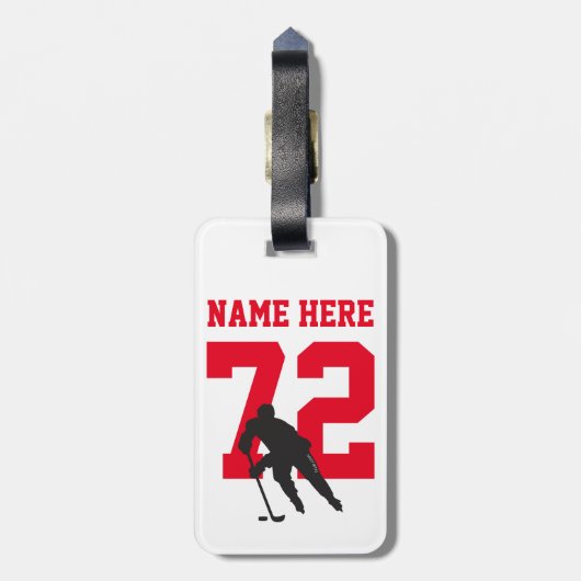 Personalisierte Hockey-Spielernummer Gepäckanhänger (Rückseite vertikal)