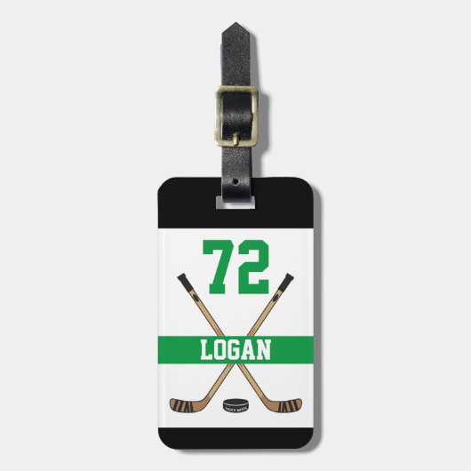 Personalisierte Hockey-Spielernummer Grün Gepäckanhänger (Vorderseite vertikal)