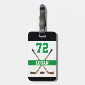 Personalisierte Hockey-Spielernummer Grün Gepäckanhänger (Rückseite vertikal)