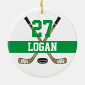 Personalisierte Hockey-Spielernummer Grün Keramik Ornament (Hinten)