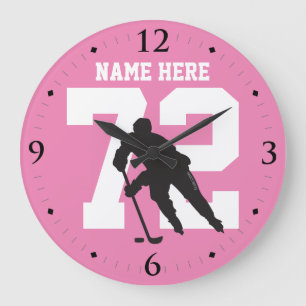 Personalisierte Hockey-Spielernummer in Rosa Große Wanduhr