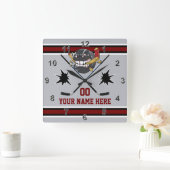 Personalisierte Hockeyuhren, Hockey-Schlafzimmerde Quadratische Wanduhr (Zuhause)