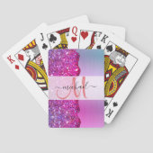 Personalisierte holografische Iridescent-Pink-Mono Spielkarten (Rückseite)