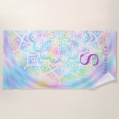 Personalisierte holografische Pastel Unicorn Regen Strandtuch (Vorderseite)