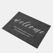 Personalisierte Holzkohle-Leinen-Willkommensmatte Fußmatte (Schrägansicht)