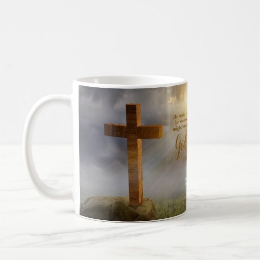 Personalisierte Holzkreuz-Verse Kaffeetasse (Links)