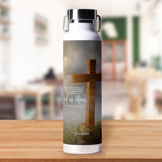 Personalisierte Holzkreuz-Verse Trinkflasche