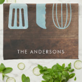 Personalisierte Holzküche Utensile Familienname Geschirrtuch (Gefaltet)