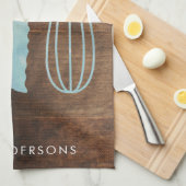Personalisierte Holzküche Utensile Familienname Geschirrtuch (Viertel Falte)