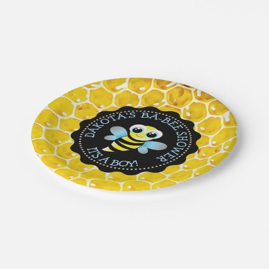 Personalisierte Honey Bee Baby Dusche Paper Teller (Schrägansicht)