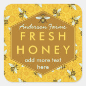 Personalisierte Honig-Jar-Label-Bienen und Honigwa Quadratischer Aufkleber (Vorderseite)