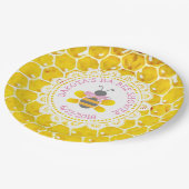 Personalisierte Honig- und Bechterdusche Rosa Bow Pappteller (Schrägansicht)