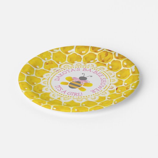 Personalisierte Honig- und Bee-Baby-Dusche ITS A G Pappteller (Schrägansicht)