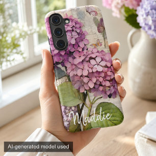 Personalisierte Hortensie & Schmetterling Rosa Samsung Galaxy Hülle