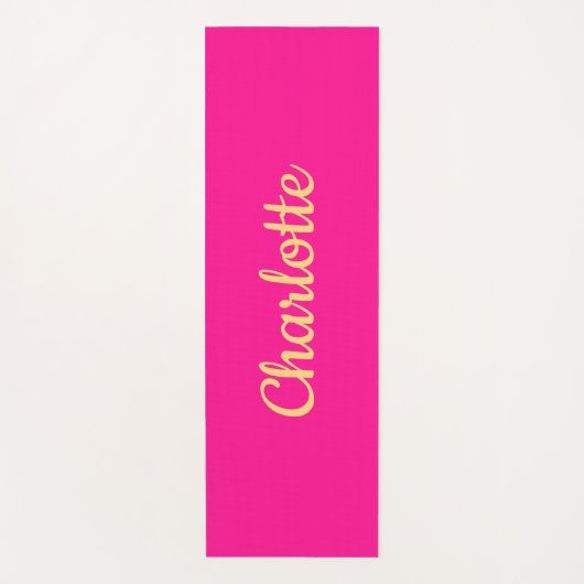 Personalisierte Hot Pink Orange Script Typografie Yogamatte (Vorderseite)