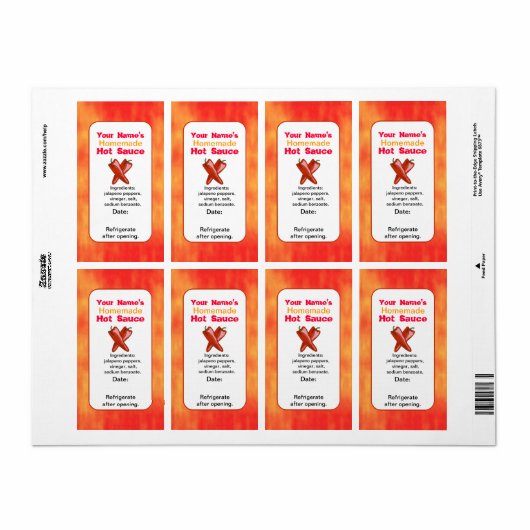 Personalisierte Hot Sauce Labels Template Chilies (Vorne)