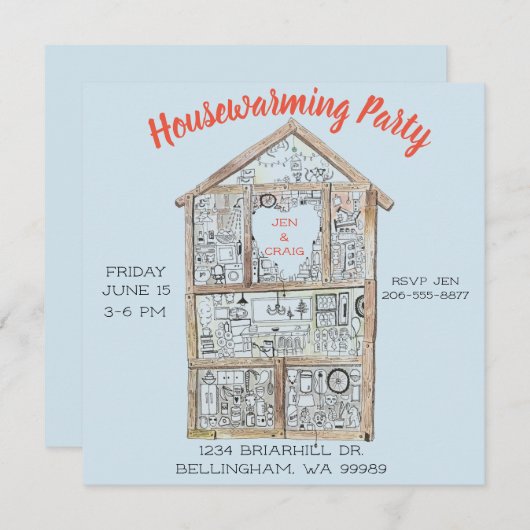 Personalisierte Housewarming-Party Einladung (Vorne/Hinten)