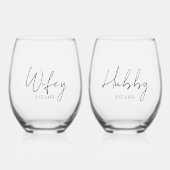 Personalisierte Hubby und Ehefrau Weinglas Ohne Stiel (Vorderseite)