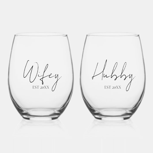Personalisierte Hubby und Ehefrau Weinglas Ohne Stiel (Vorderseite)