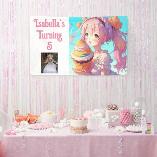 Personalisierte Hübsche Anime Girl Rosa und Blau Banner (Party)