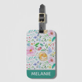 Personalisierte hübsche Aquarellblumen und -knospe Gepäckanhänger (Vorderseite Vertikal)