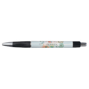 Personalisierte Hübsche Aquarellblumen und Streife Kugelschreiber