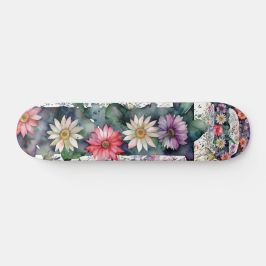 Personalisierte Hübsche Aquarellfarben-Blume Monog Skateboard (Horizontal)
