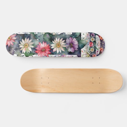 Personalisierte Hübsche Aquarellfarben-Blume Monog Skateboard (Horizontal)