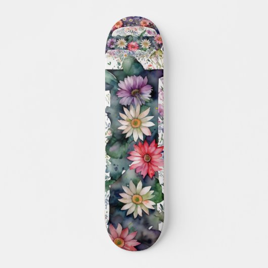 Personalisierte Hübsche Aquarellfarben-Blume Monog Skateboard (Vorne)