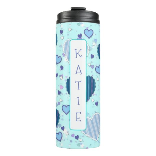 Personalisierte Hübsche blaue Herzen Tumbler Thermosbecher (Vorderseite)