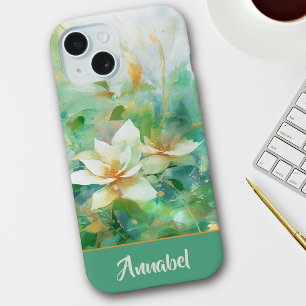Personalisierte Hübsche Blumenfarbe Grün iPhone 15 Hülle