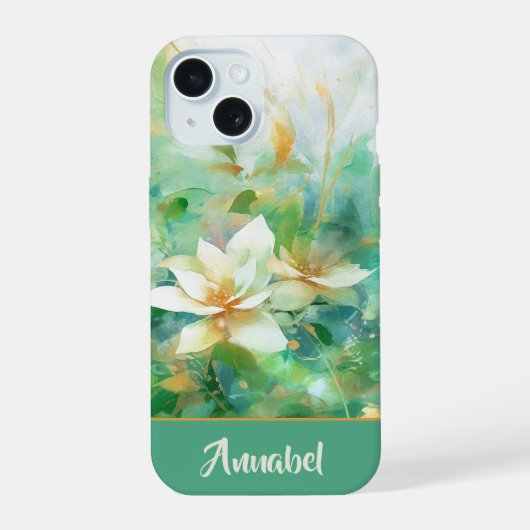 Personalisierte Hübsche Blumenfarbe Grün iPhone 15 Hülle (Rückseite)