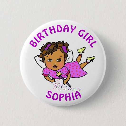 Personalisierte Hübsche Fairy Birthday Girl Button (Vorderseite)