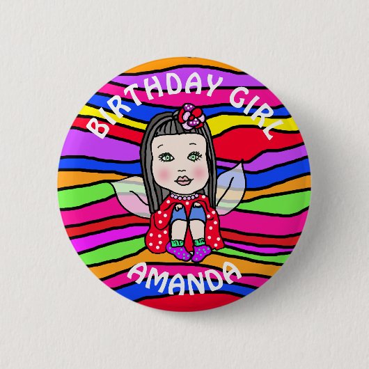 Personalisierte Hübsche Fairy Birthday Girl Button (Vorderseite)