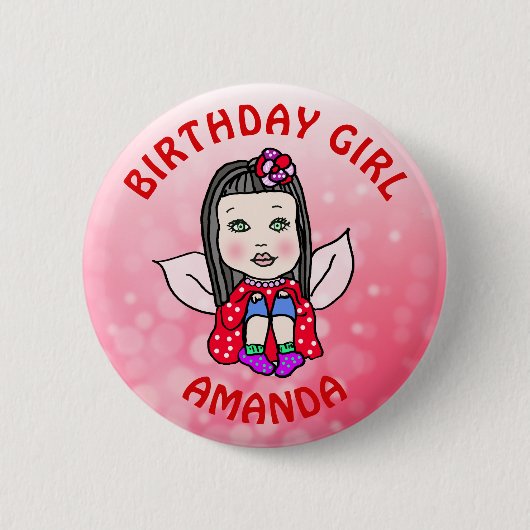 Personalisierte Hübsche Fairy Birthday Girl Button (Vorderseite)