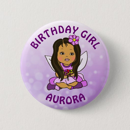 Personalisierte Hübsche Fairy Birthday Girl Button (Vorderseite)