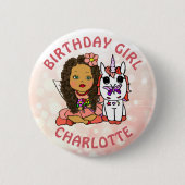 Personalisierte Hübsche Fairy Birthday Girl Button (Vorderseite)
