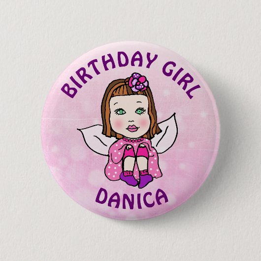 Personalisierte Hübsche Fairy Birthday Girl Button (Vorderseite)