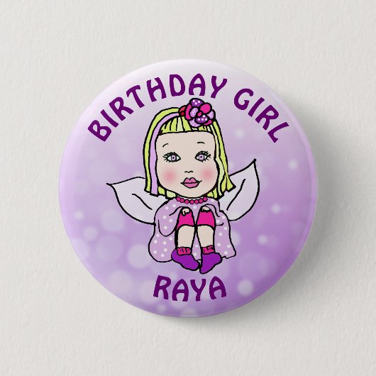 Personalisierte Hübsche Fairy Birthday Girl Button (Vorderseite)