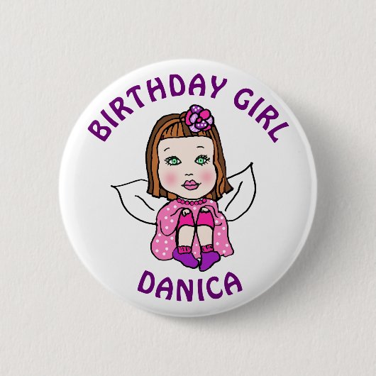 Personalisierte Hübsche Fairy Birthday Girl Button (Vorderseite)